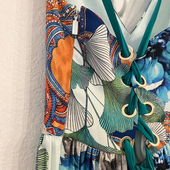 NWT Marciano Lucky Charm Jumpsuit Size 2 Pleated Wide Leg Floral Lace Up - Picture 8 of 15